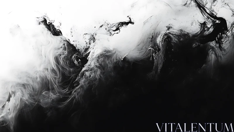 Monochrome ink waves forming abstract smoke horizon.