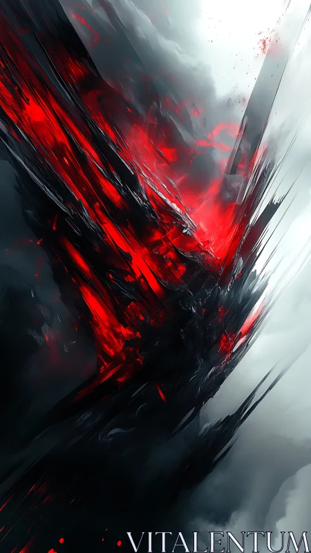Blazing crimson shards cutting through stormy gray skies.