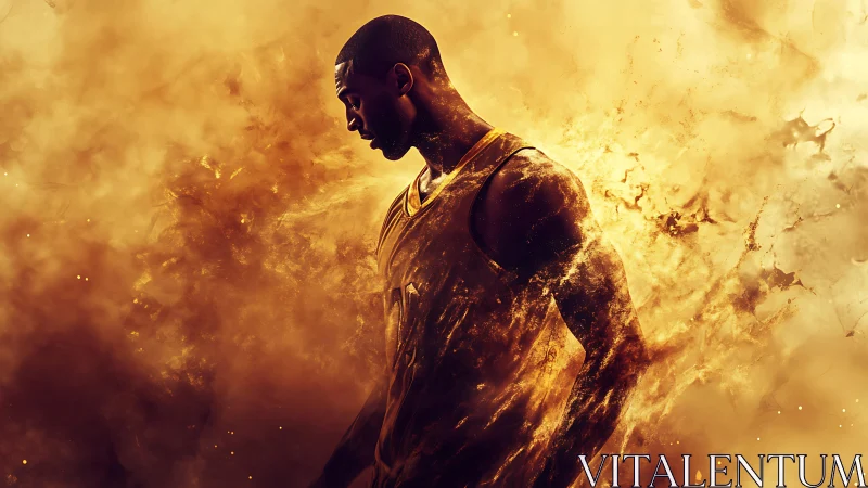 Digital painting of a basketball player in radiant dispersion effect.