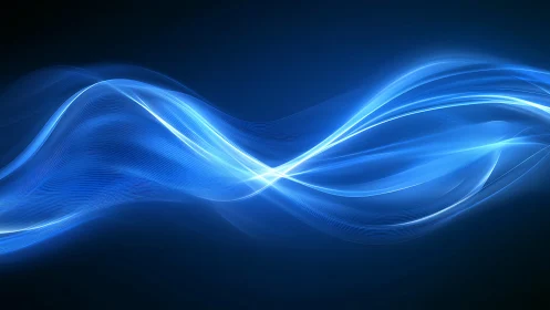Flowing electric blue waveforms on deep night gradient.