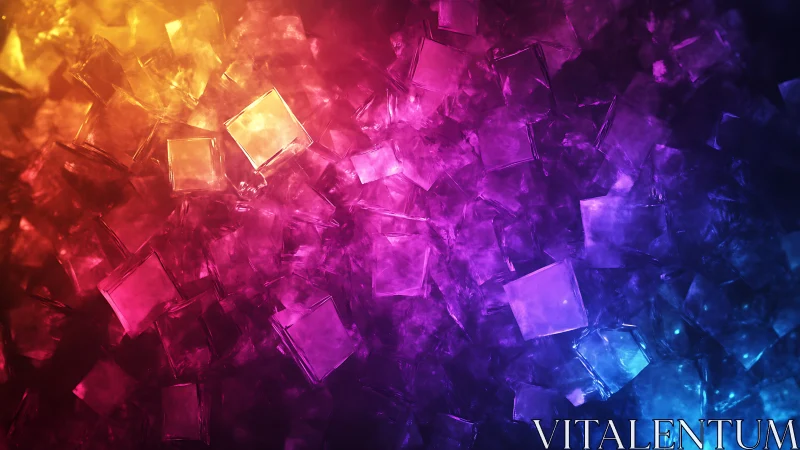 Volumetric illuminated crystal cubes in triadic neon spectrum