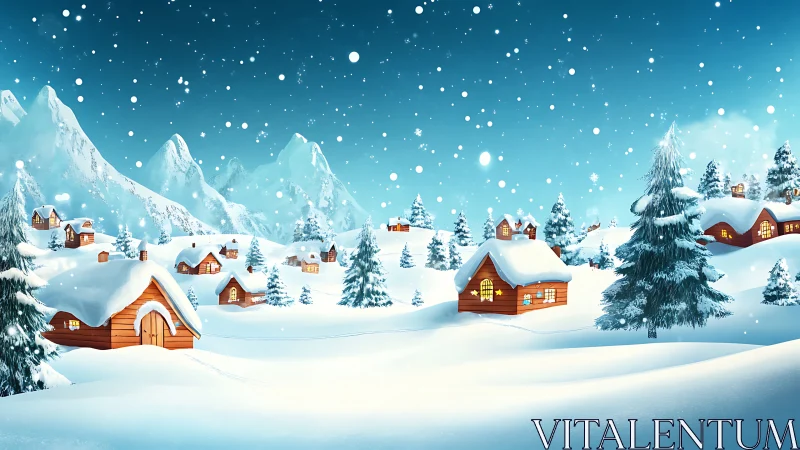 Snow-dusted cabins trade starlight secrets beneath icy peaks