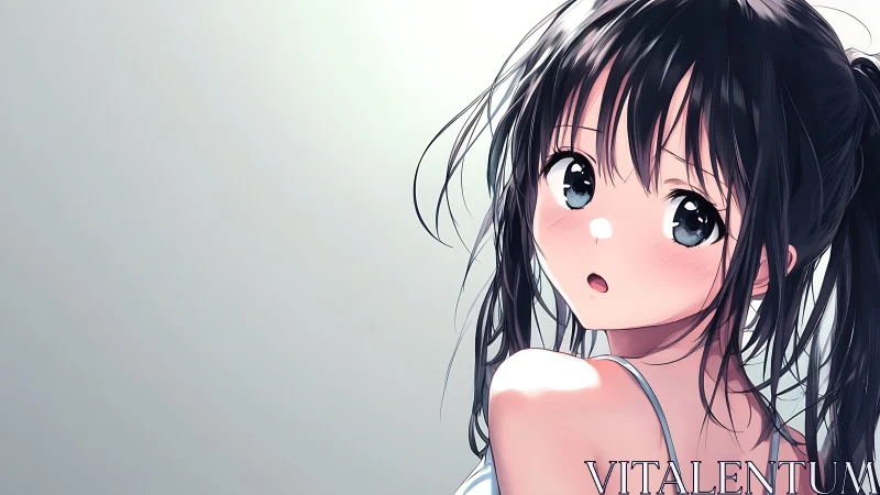 Soft gaze anime girl in gentle morning light portrait.