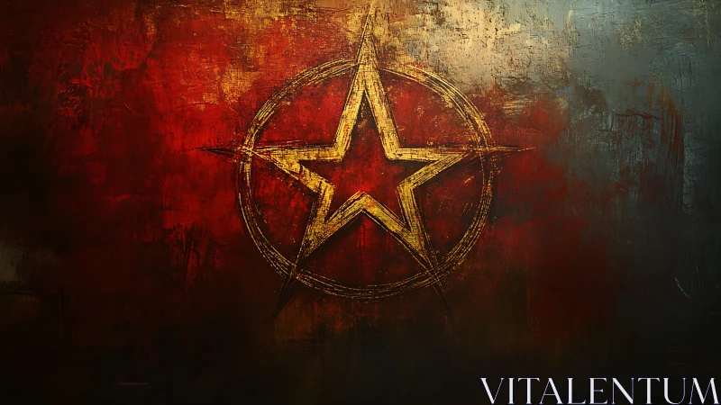 Textured golden star emblem on distressed red grunge field