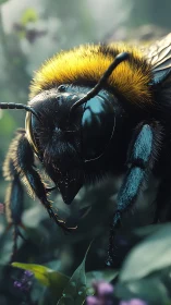 Gentle garden bumblebee basking in soft morning light.
