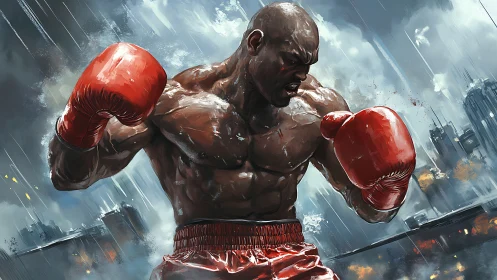 Powerful Boxer in Rain Stance