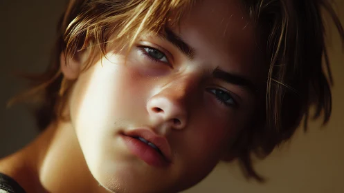 Oblique close portrait with raking light and shallow focus rendering.