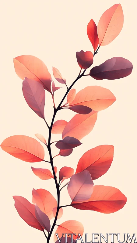 Minimalist botanical stem with translucent coral foliage.