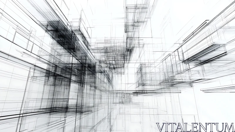 Wireframe architectural rendering of layered urban building structure.