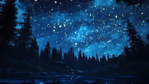 Midnight forest listens while a star-flooded sky whispers above