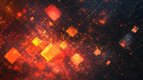 Glowing Digital Cubes in Futuristic Abstract Cyber Grid Art.