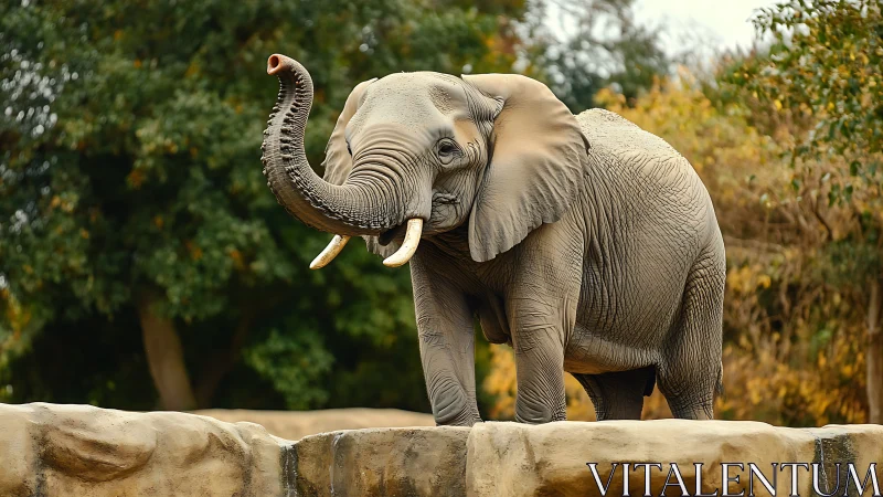 Trumpeting cliff-top elephant greeting the golden afternoon.