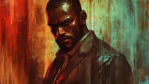 Chromatic enforcer portrait under turbulent brush stratification.