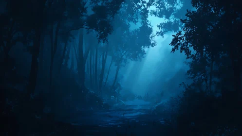 Ethereal Forest Canopy with Volumetric Light Rays Through Misty Woodland.