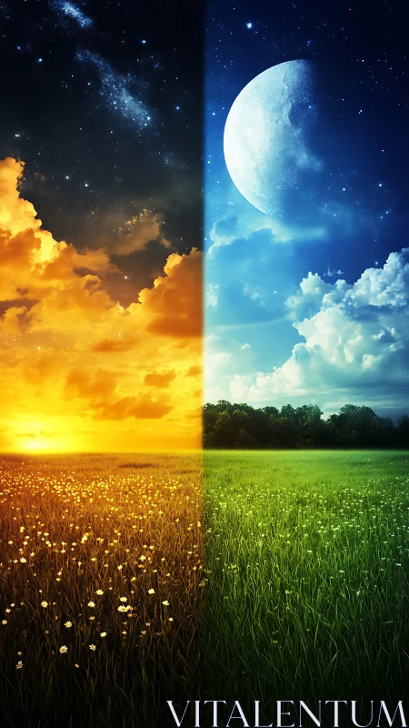 Dual-spectrum landscape renders day and night in vertical split