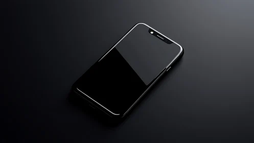 Black smartphone on dark surface displays notch design.