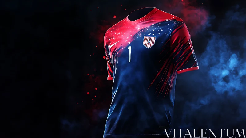 Soccer jersey with red and blue gradient lighting in smoke