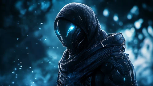 Midnight cyber wraith studies the snowfall between worlds