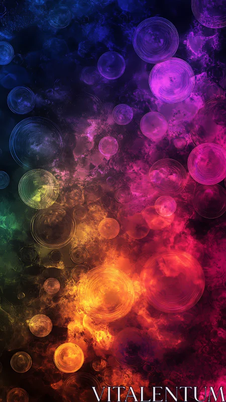 Chromatic nebula orbs with concentric ripple textures.