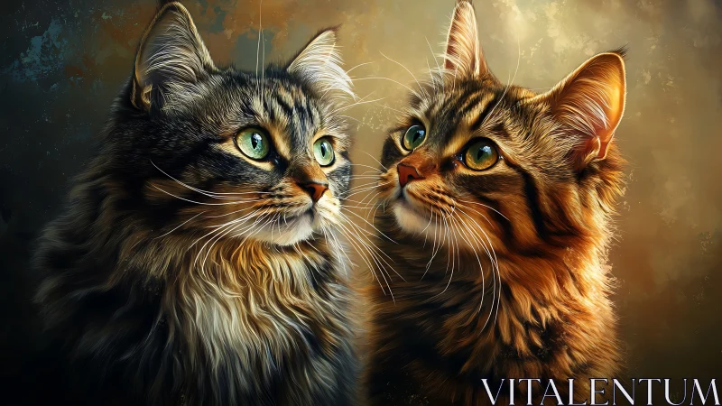 Two Domestic Cats in Studio Lighting with Golden Background