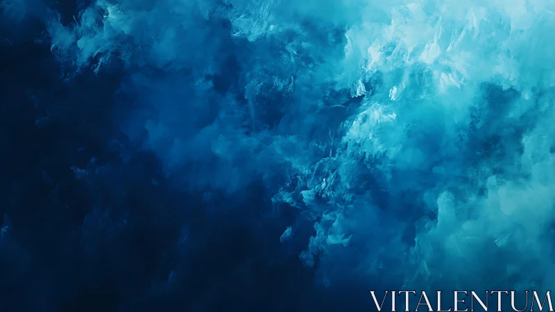 Abstract Ocean Blue Brush Strokes Digital Painting Background.