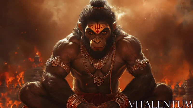Cinematic digital painting of divine warrior simian avatar.