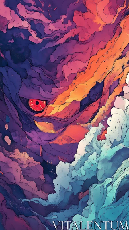 Stormy abstract monster face with single glowing eye