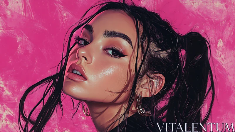 Bold digital portrait of a confident woman against neon pink