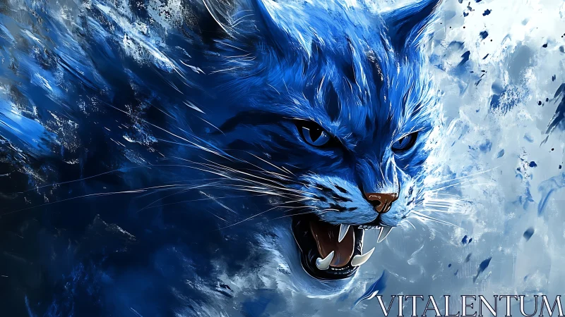 Fierce blue spirit cat surges forward in a storm of energy