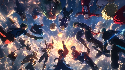 Heroic sky convergence around radiant celestial core.