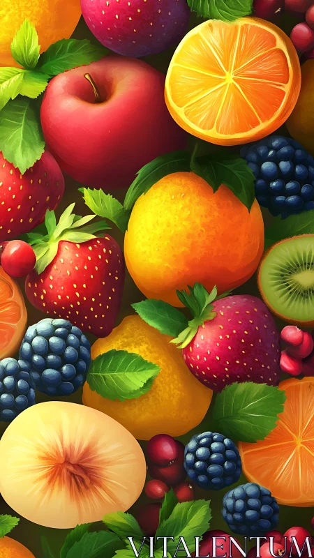 Juicy fruit carnival swirling in lush, sunlit color riot.