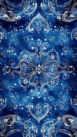Deep blue ornamental bloom with shimmering white swirls.