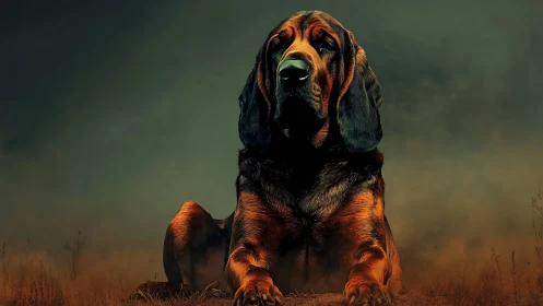 Low-angle study of a bloodhound under cinematic rim lighting