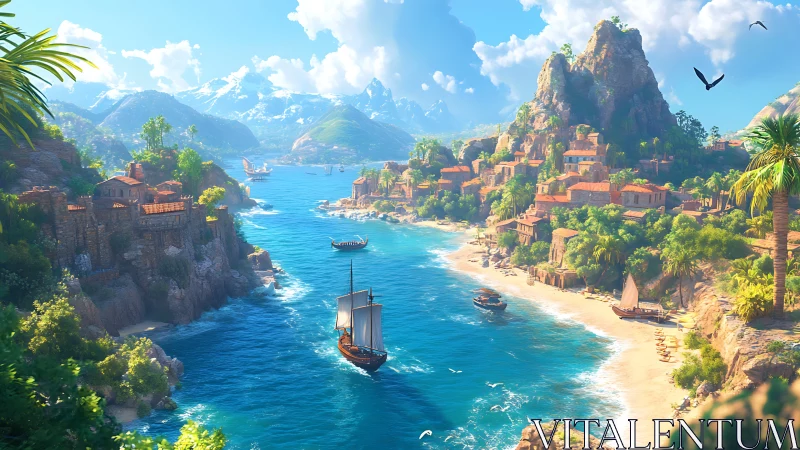 Mediterranean Coastal Settlement with Maritime Activity.