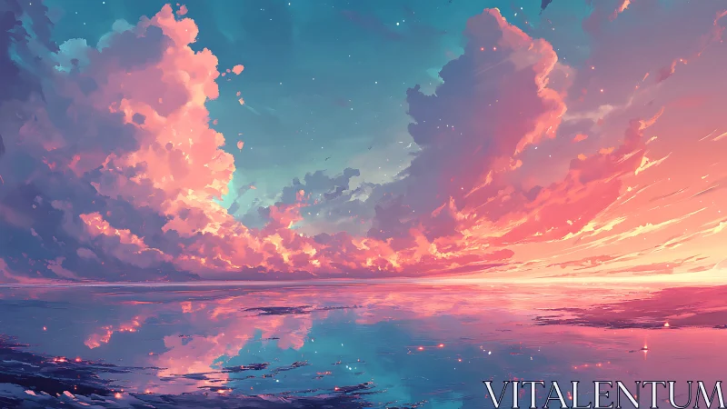 Expansive cloud formation over reflective coastal water.