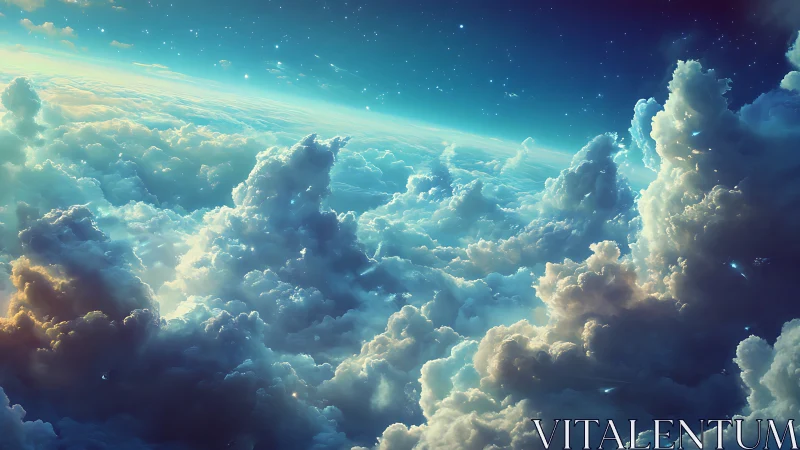Celestial cloud oceans rise beneath a dreaming starlit sky.