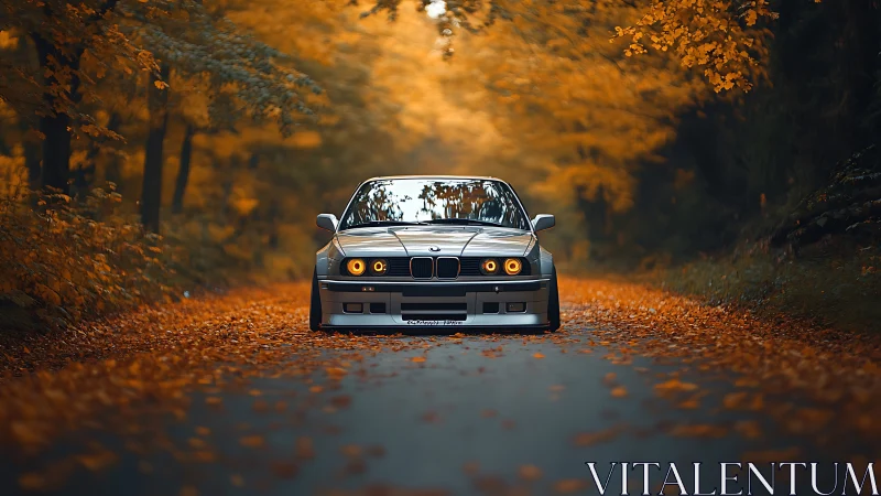 Modified BMW E36 fronts a cinematic autumn forest roadway