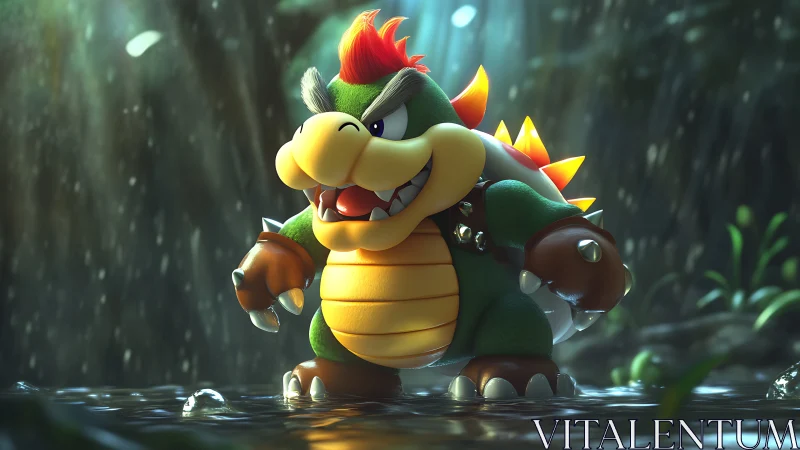 Stylized reptilian king in cinematic rainforest lighting.