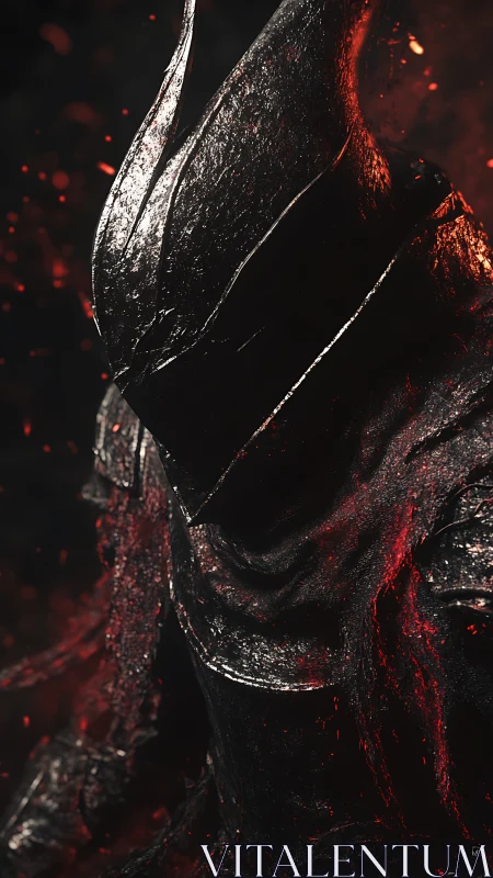 Metallic armored figure rendered with high contrast lighting