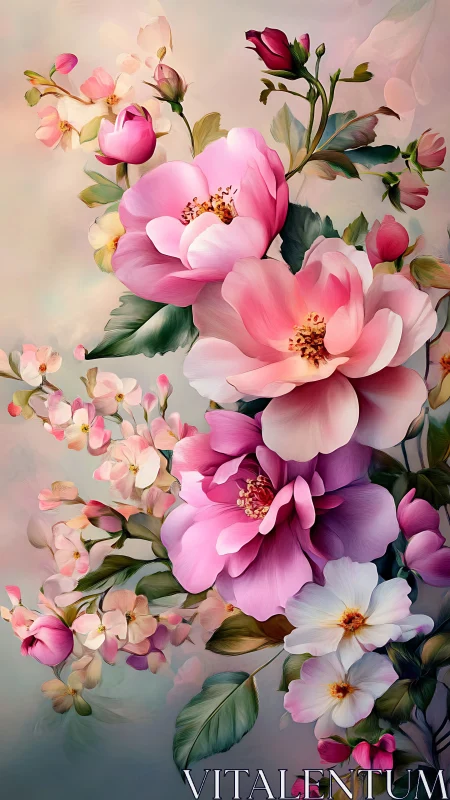 Pink Peonies and Companion Blooms Arranged in Soft Light.