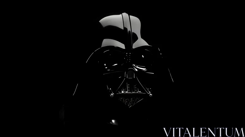 Glossy black helmet rendered in dramatic low key lighting