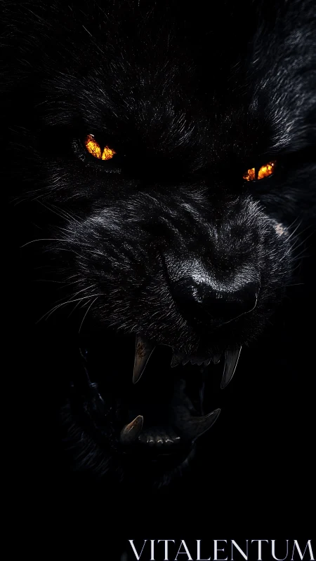 Savage black panther emerges with blazing amber eyes.