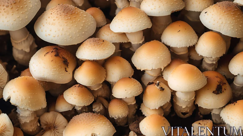 Clustered brown mushrooms grow densely with textured caps