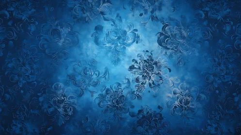 Blue floral abstract background with swirling blossoms.