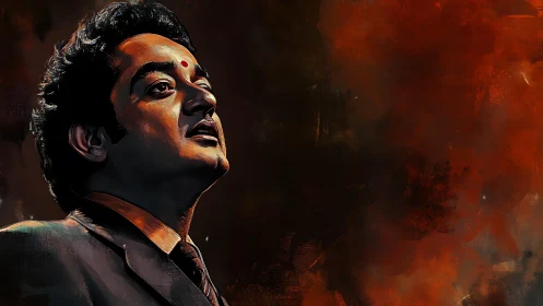 Digital painting portrait with dramatic chiaroscuro rendering.