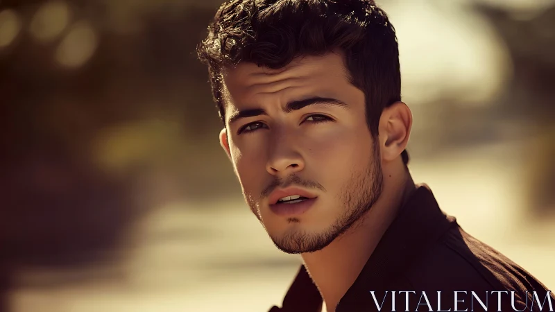 Male subject in shallow depth outdoor portrait looks sideways