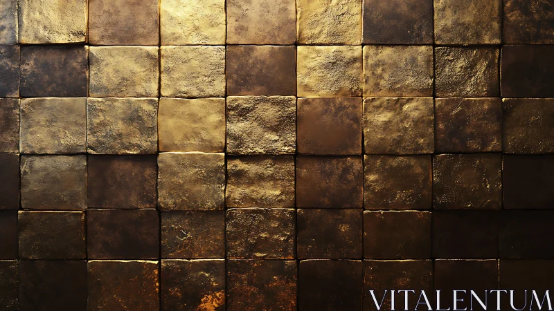 Textured metallic tile grid in warm bronze and gold tones.