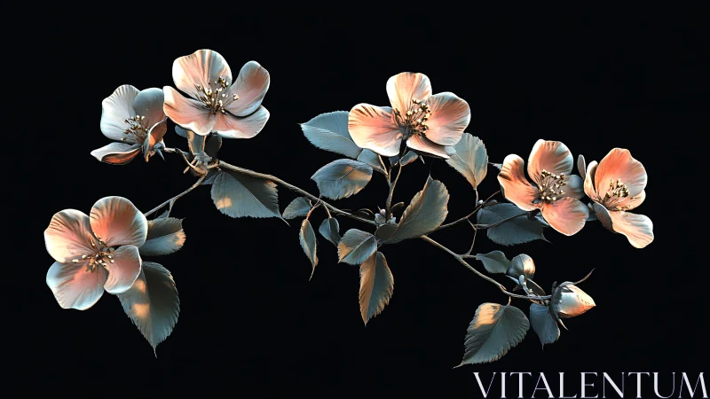 Delicate Cherry Blossoms Blooming Against Deep Night