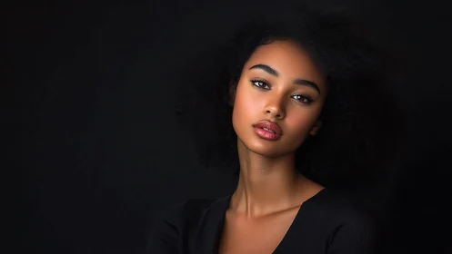 Softly lit portrait of a poised woman in quiet reflection.