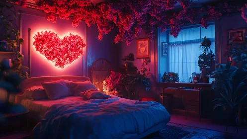 Neon Heart Bedroom. Cyberpunk Room Aesthetic.